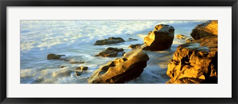 Framed Rock formations on the beach, La Jolla, California, USA Print