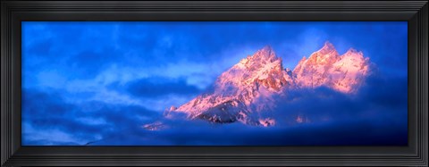 Framed Storm clouds over mountains, Cathedral Group, Teton Range, Grand Teton National Park, Wyoming, USA Print