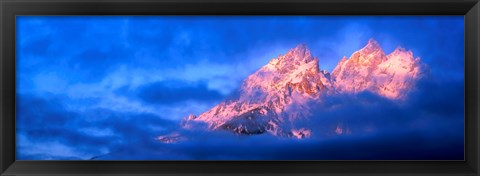 Framed Storm clouds over mountains, Cathedral Group, Teton Range, Grand Teton National Park, Wyoming, USA Print