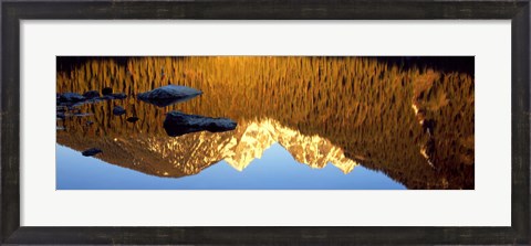 Framed Reflection of mountains in a lake, Taggart Lake, Teton Range, Grand Teton National Park, Wyoming, USA Print