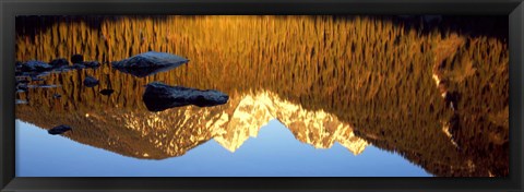 Framed Reflection of mountains in a lake, Taggart Lake, Teton Range, Grand Teton National Park, Wyoming, USA Print