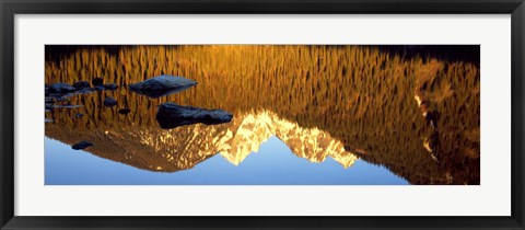 Framed Reflection of mountains in a lake, Taggart Lake, Teton Range, Grand Teton National Park, Wyoming, USA Print