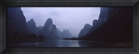 Framed River passing through a hill range, Guilin Hills, Li River, Yangshuo, China Print
