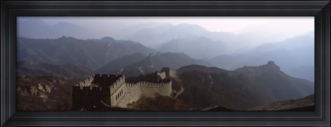 Framed High angle view of a fortified wall passing through a mountain range, Great Wall Of China, Beijing, China Print