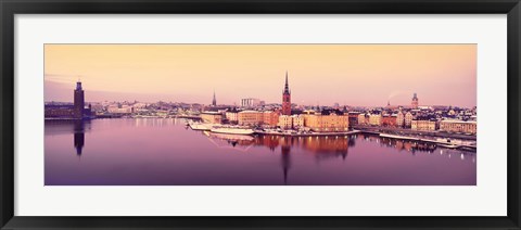 Framed Reflection of buildings in a lake, Lake Malaren, Riddarholmen, Gamla Stan, Stockholm, Sweden Print