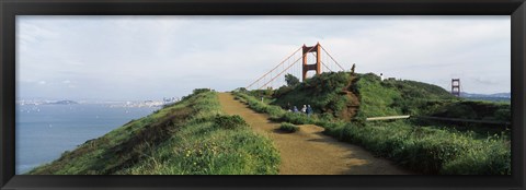 Framed Path leading towards a suspension bridge, Golden Gate Bridge, San Francisco, California, USA Print