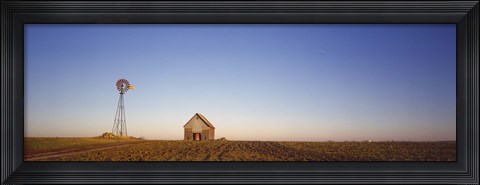 Framed Farmhouse and Windmill in a Field, Illinois Print