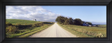 Framed Dirt road leading to a church, Iowa, USA Print