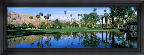 Framed Reflection of trees on water, Thunderbird Country Club, Rancho Mirage, Riverside County, California, USA Print