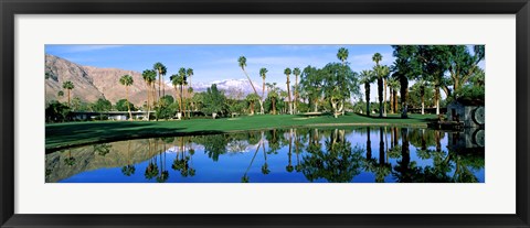 Framed Reflection of trees on water, Thunderbird Country Club, Rancho Mirage, Riverside County, California, USA Print