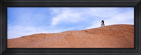 Framed Biker on Slickrock Trail, Moab, Grand County, Utah, USA Print