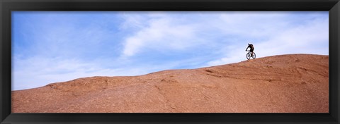 Framed Biker on Slickrock Trail, Moab, Grand County, Utah, USA Print