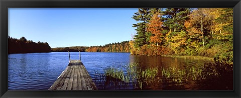 Framed Fall colors along a New England lake, Goshen, Hampshire County, Massachusetts, USA Print