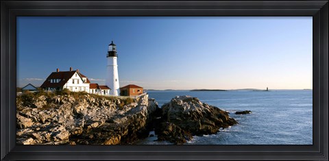 Framed Lighthouse on the coast, Portland Head Lighthouse, Ram Island Ledge Light, Portland, Cumberland County, Maine, USA Print