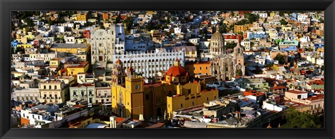 Framed High angle view of a city, Basilica of Our Lady of Guanajuato, University of Guanajuato, Guanajuato, Mexico Print