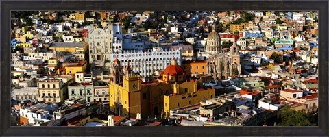 Framed High angle view of a city, Basilica of Our Lady of Guanajuato, University of Guanajuato, Guanajuato, Mexico Print