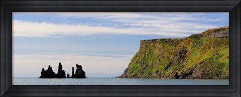 Framed Basalt rock formations in the sea, Vik, Iceland Print