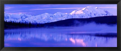 Framed Reflection of snow covered mountains on water, Mt McKinley, Wonder Lake, Denali National Park, Alaska, USA Print