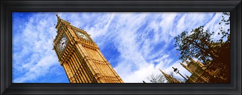 Framed Low angle view of a clock tower, Big Ben, Houses of Parliament, City of Westminster, London, England Print