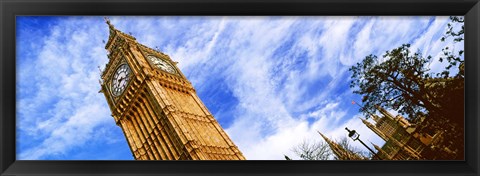 Framed Low angle view of a clock tower, Big Ben, Houses of Parliament, City of Westminster, London, England Print