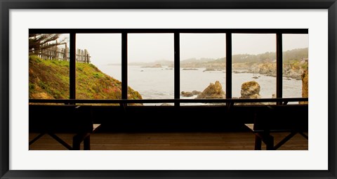 Framed Coastal viewed from a shed at Mendocino Coast Botanical Gardens, Fort Bragg, California, USA Print