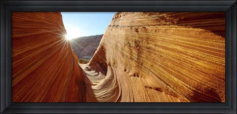 Framed Sun shining through rock formations, The Wave, Coyote Buttes, Utah, USA Print