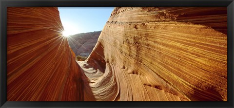 Framed Sun shining through rock formations, The Wave, Coyote Buttes, Utah, USA Print