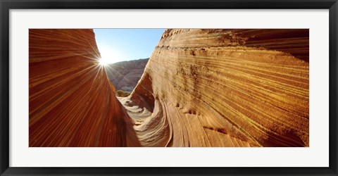 Framed Sun shining through rock formations, The Wave, Coyote Buttes, Utah, USA Print