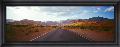 Framed Road passing through mountains, Calico Basin, Red Rock Canyon National Conservation Area, Las Vegas, Nevada, USA Print