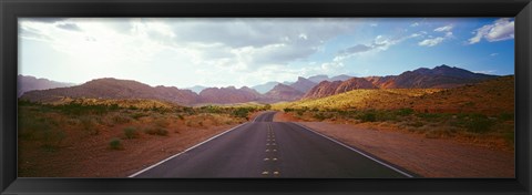 Framed Road passing through mountains, Calico Basin, Red Rock Canyon National Conservation Area, Las Vegas, Nevada, USA Print