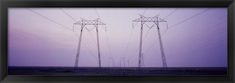 Framed Electric towers at sunset, California, USA Print