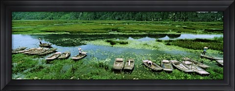 Framed Boats in Hoang Long River, Kenh Ga, Ninh Binh, Vietnam Print