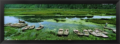 Framed Boats in Hoang Long River, Kenh Ga, Ninh Binh, Vietnam Print