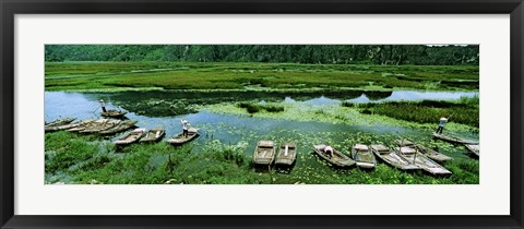 Framed Boats in Hoang Long River, Kenh Ga, Ninh Binh, Vietnam Print