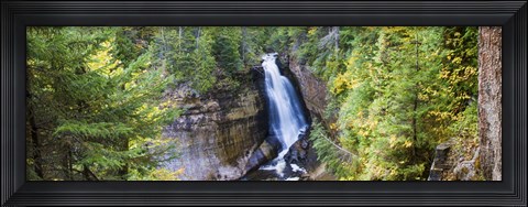 Framed Waterfall in a forest, Miners Falls, Rocks National Lakeshore, Upper Peninsula, Michigan, USA Print