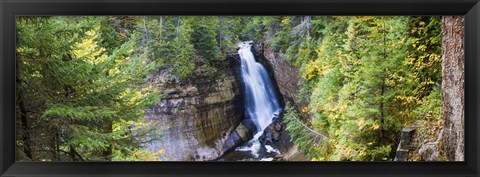 Framed Waterfall in a forest, Miners Falls, Rocks National Lakeshore, Upper Peninsula, Michigan, USA Print