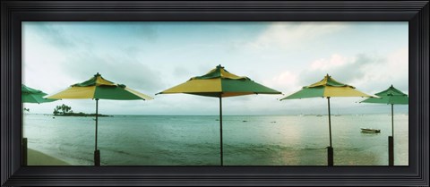 Framed Beach umbrellas, Morro De Sao Paulo, Tinhare, Cairu, Bahia, Brazil Print