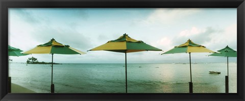 Framed Beach umbrellas, Morro De Sao Paulo, Tinhare, Cairu, Bahia, Brazil Print