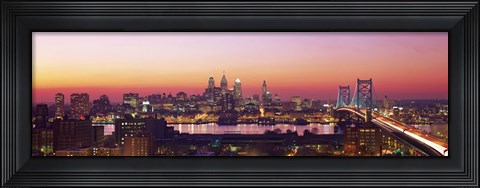 Framed Arial View Of The City At Twilight, Philadelphia, Pennsylvania, USA Print