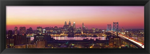 Framed Arial View Of The City At Twilight, Philadelphia, Pennsylvania, USA Print