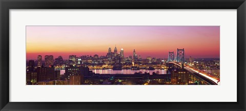 Framed Arial View Of The City At Twilight, Philadelphia, Pennsylvania, USA Print