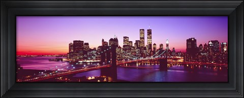 Framed USA, New York City, Brooklyn Bridge, twilight Print