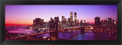 Framed USA, New York City, Brooklyn Bridge, twilight Print