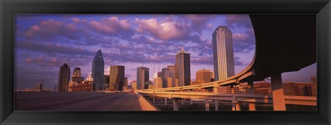 Framed Dallas Skyscrapers ( Purple Sky) Print