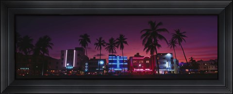 Framed Hotels Illuminated At Night, South Beach Miami, Florida, USA Print