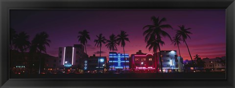 Framed Hotels Illuminated At Night, South Beach Miami, Florida, USA Print