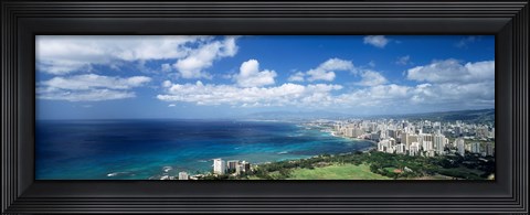 Framed High angle view of skyscrapers at the waterfront, Honolulu, Oahu, Hawaii Islands, USA Print