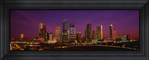 Framed Buildings lit up at night, Houston, Texas, USA Print
