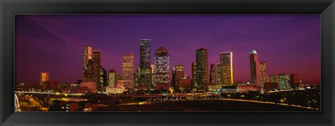 Framed Buildings lit up at night, Houston, Texas, USA Print