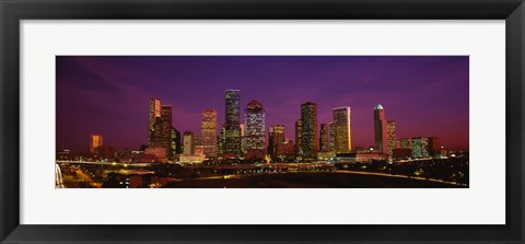 Framed Buildings lit up at night, Houston, Texas, USA Print